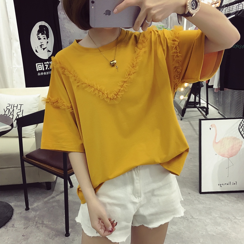 Mùa hè Hàn Quốc phiên bản của siêu lớn kích thước 200 pound chất béo mm ngắn tay t-shirt nữ sinh viên khâu quần áo loose slimming áo sơ mi