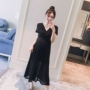 Thai sản mặc 2018 mùa hè mới Hàn Quốc phiên bản của V-Cổ có thể được cho con bú lụa sáng là eo mỏng phụ nữ mang thai dài ăn mặc shop đầm bầu hàn quốc