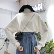 Hàn Quốc ulzzang2018 mùa thu mới sang trọng cổ áo thả vai tay áo áo sơ mi hoang dã phần mỏng là áo len mỏng phụ nữ