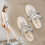 Lười biếng giày trắng nữ 2018 mùa hè mới không có gót chân một bàn đạp đa năng giày vải nữ Hàn Quốc phiên bản của bán kéo giày trắng