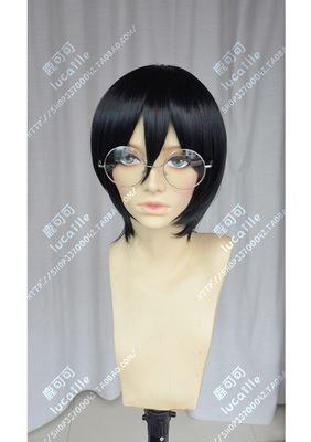taobao agent Lu Coco Food Halberd Ling Wan Jing Shan two black face short hair with glasses cosplay wig