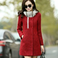 Mùa đông 2014 phiên bản Hàn Quốc mới của cơ thể phụ nữ trong phần dài của áo khoác len lông cừu 988 # - Trung bình và dài Coat áo khoác dài nữ