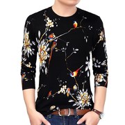 Của nam giới Trung Quốc phong cách hoa và chim mẫu áo len cổ tròn mùa thu và mùa đông mỏng in màu cashmere áo len đan đáy triều