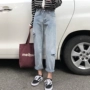 Hàn quốc phiên bản của hoang dã giản dị rửa lỗ jeans nữ sinh viên đầu mùa thu mới cao eo lỏng mỏng thẳng quần quần áo nữ hàn quốc