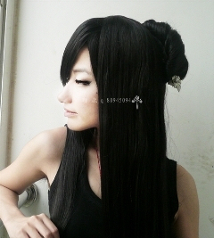 taobao agent Black straight hair, wig, 150cm, cosplay
