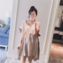 Thai sản mặc 2018 mùa hè mới của Hàn Quốc thời trang V-Cổ webbing đàn hồi lỏng Một phiên bản búp bê áo sơ mi phụ nữ mang thai ăn mặc quần áo bà bầu công sở