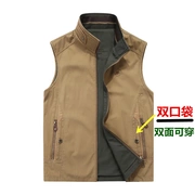 Xe jeep hai mặt vest nam mùa xuân và mùa thu ngoài trời giải trí trung niên cha tải nhiếp ảnh vest quần áo - Dệt kim Vest