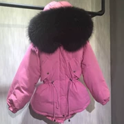 Chống mùa giải phóng mặt bằng Hàn Quốc Dongdaemun siêu lớn gấu trúc cổ áo lông thú xuống áo khoác nữ phần ngắn dày eo kích thước lớn áo triều