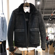 Áo khoác da mùa đông 2018 màu đen 8005 nam cổ lông cừu