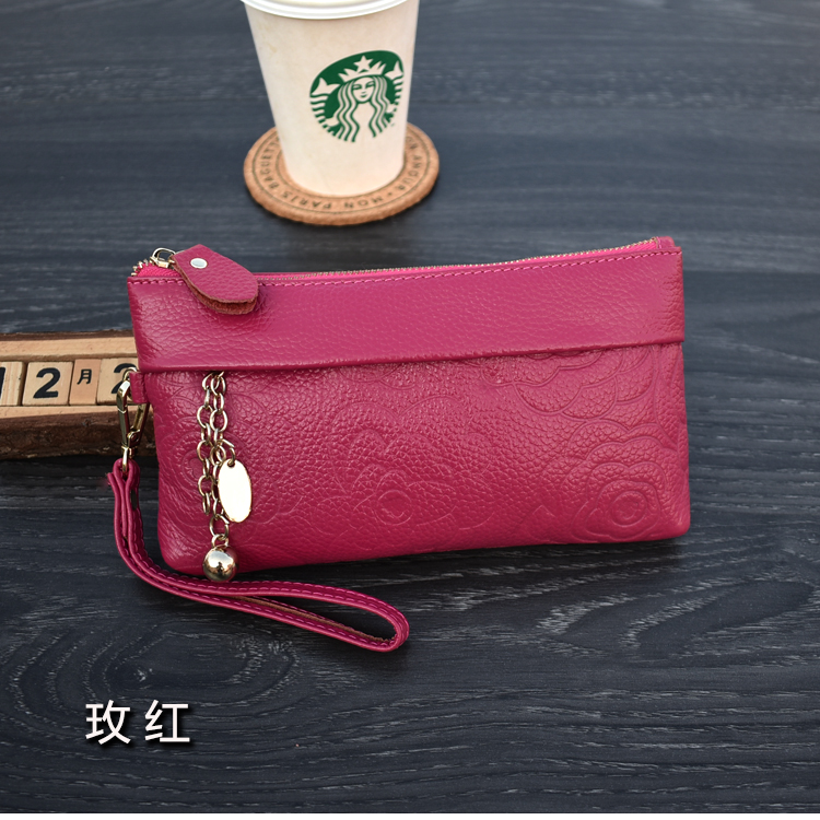 Rose Red2020 new pattern top layer leather clutch bag European and American fashion genuine leather rose Pendants Grab bag coin purse