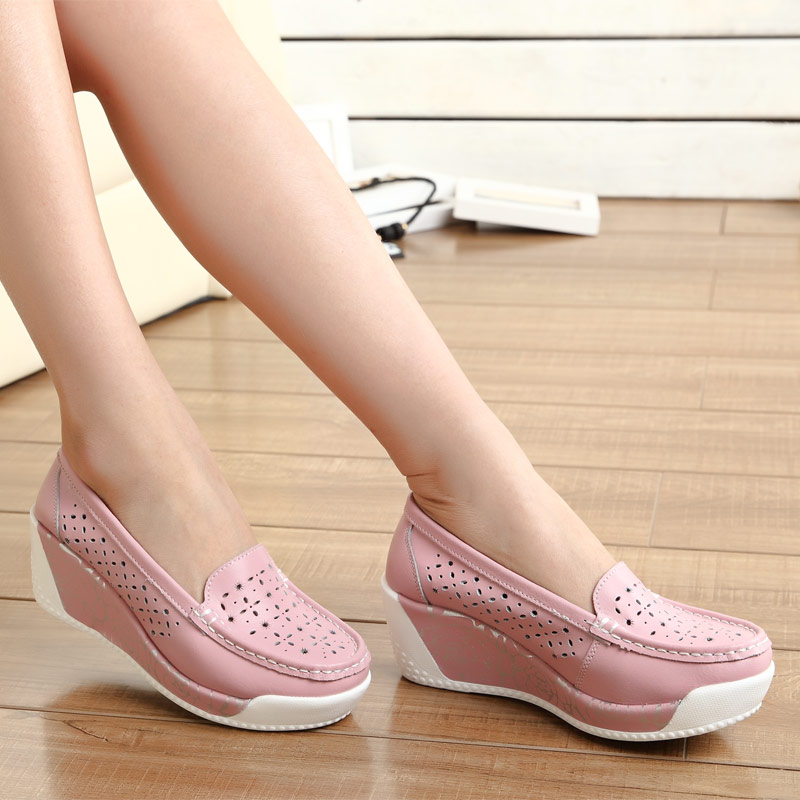 906 / Pink2021 spring and autumn Women's Shoes Thick bottom Muffin Slope heel Women's shoes comfortable non-slip Mom shoes white Nurse shoes Rocking shoes
