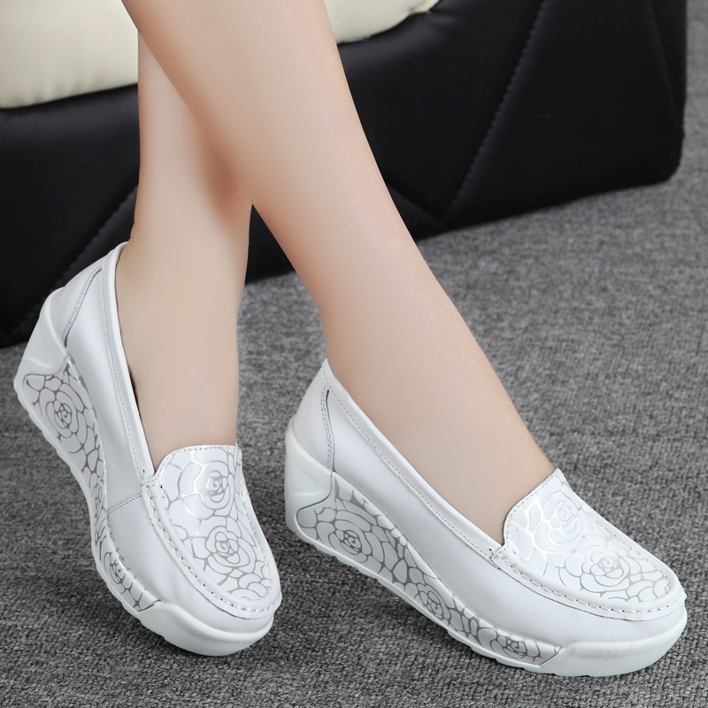 916 / White2021 spring and autumn Women's Shoes Thick bottom Muffin Slope heel Women's shoes comfortable non-slip Mom shoes white Nurse shoes Rocking shoes