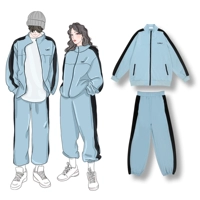 Viện DAFA phiên bản tiếng Hàn của hương vị ban đầu của bộ đồ thể thao màu xanh da trời giản dị hai mảnh 2018 mới đồ bộ mặc nhà cao cấp