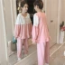 Bộ đồ ngủ dài tay cho phụ nữ cotton mùa xuân và mùa thu hai mảnh có thể mặc bộ đồ phục vụ sinh viên ngọt ngào và tươi mát của Hàn Quốc - Giống cái Giống cái