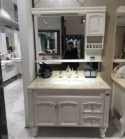 Американское сельское шкаф для ванной комнаты твердые деревянные санитарные полы для стирки лица туалет, грандиозное, бассейн для ванной комнаты китайское зеркало комбинация