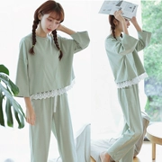 Mùa xuân và mùa hè Hàn Quốc dài tay đồ ngủ nữ phim hoạt hình dễ thương phương thức phần mỏng có thể được đeo bên ngoài của phụ nữ giản dị dịch vụ nhà phù hợp với