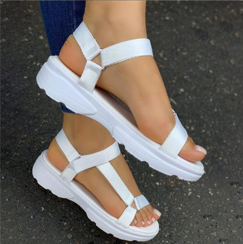 Whitewish Cross border Big size Women's Shoes 2021 summer new pattern Rainbow color Hot money Velcro Flat bottom Wear out ma'am Sandals