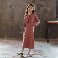 Детское демисезонное молодежное платье, толстовка с капюшоном для отдыха, длинная юбка, подходит для подростков, в корейском стиле