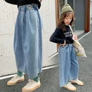Quần trẻ em phiên bản Hàn Quốc của quần jean nữ thời trang 2019 mới thu đông trẻ em rộng quần ống rộng quần nước ngoài - Quần jean