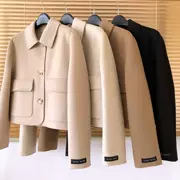 Áo khoác cashmere hai mặt siêu ngắn dành cho nữ đơn sắc, ngực đơn giản và linh hoạt 18 mùa thu và mùa đông phiên bản áo len mới của Hàn Quốc
