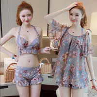 Áo tắm nữ ba mảnh Hàn Quốc mùa xuân nóng nhỏ nước hoa bikini tách váy loại phẳng góc bảo thủ ngực nhỏ thu thập áo tắm - Bikinis bộ bikini 3 món