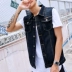 Mùa hè thanh niên vest denim size lớn cộng với béo cộng với béo lớn co giãn không tay áo vest thời trang vest - Dệt kim Vest vest đen nam Dệt kim Vest