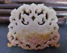 Украшения на шею 汉代古董古玩老玉器 老和田白玉精雕镂空龙凤玉佩吊坠挂件