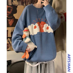 日系潮男慵懶風寬鬆毛衣秋冬季嘻哈塗鴉針織打底衫男