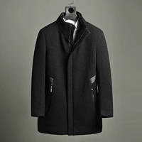 Nhà máy sản xuất hàng hóa trong nước mùa thu và mùa đông màu đen kinh doanh phong cách tối giản giản dị cộng với nhung đứng cổ áo len dài áo khoác len nam