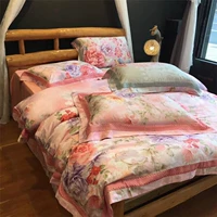 Cotton cotton satin jacquard Châu Âu đồ trang trí bốn mảnh phù hợp với phong cách Mỹ đám cưới màu đỏ đám cưới thổ cẩm đầy màu sắc giường - Bộ đồ giường bốn mảnh bộ chăn ga