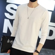 Mùa thu nam dài tay T-Shirt màu rắn trắng vòng cổ đáy áo mỏng phần màu trắng tinh khiết kích thước lớn lỏng lòng từ bi 9.9 nhân dân tệ áo thun tay lỡ nam