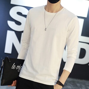 Mùa thu nam dài tay T-Shirt màu rắn trắng vòng cổ đáy áo mỏng phần màu trắng tinh khiết kích thước lớn lỏng lòng từ bi 9.9 nhân dân tệ áo thun tay lỡ nam