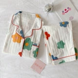 Японская свежая брендовая хлопковая осенняя пижама, милый комплект, в цветочек, свободный крой