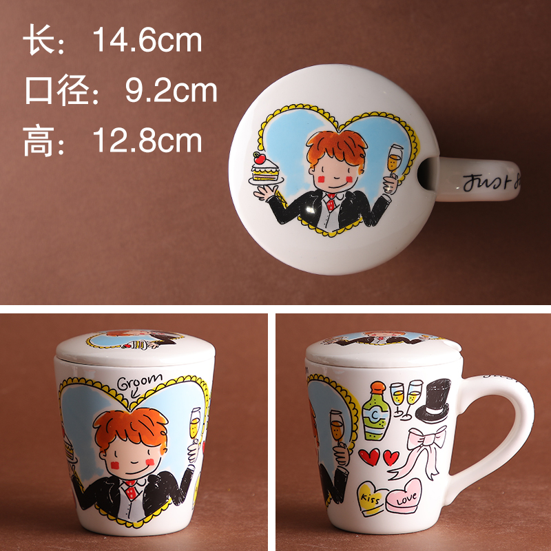 Bridegroom Mug With LidBLOND ceramics tableware Netherlands ma'am household Large medium , please Mug Hand painted bitter cups Capping cup coffee cup cover