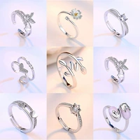 S925 sterling bạc nhẫn khí ngọt ngào sinh viên nam và nữ mở nhẫn hôn nhân đơn giản hôn nhẫn nhẫn miệng nhẫn cưới đẹp