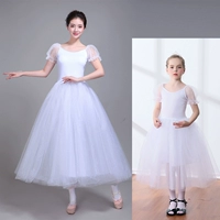 Балетная танцевальная юбка для взрослых практикующих, показывающих, что припевная плюсная юбка из рукавов рукава длинные белые лебедь специальности