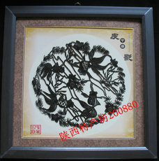 Театр теней 圆形吉祥如意皮影 做旧色鱼草情 带镜框 旅游纪念品挂件