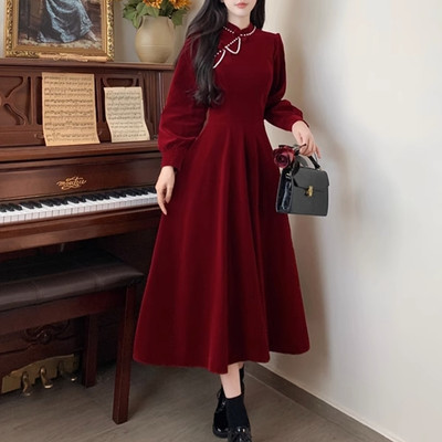 taobao agent Cheongsam, advanced red demi-season retro elegant evening dress, high-quality style, plus size, Chinese style
