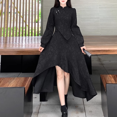 taobao agent Demi-season retro elegant dress, plus size, Chinese style, asymmetric cut