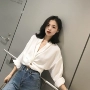 Bí ngô Thung Lũng Áo Sơ Mi Nữ Mùa Thu 2018 New Slim Dài Tay Áo Khoác Thời Trang Tops V-Cổ Dây Đeo Áo Sơ Mi C262 áo sơ mi nữ dài tay màu trắng