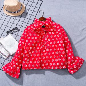 DD11 giá trị hàng hóa tốt tươi nhỏ ngọt ngào cắt hoa bow tie cao eo trumpet tay áo xuống áo khoác 3145