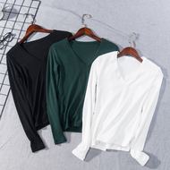 CC12 mùa xuân 2018 mới màu rắn V-Cổ phần mỏng đơn giản slim sexy áo len hoang dã áo 2395 áo len cổ tim