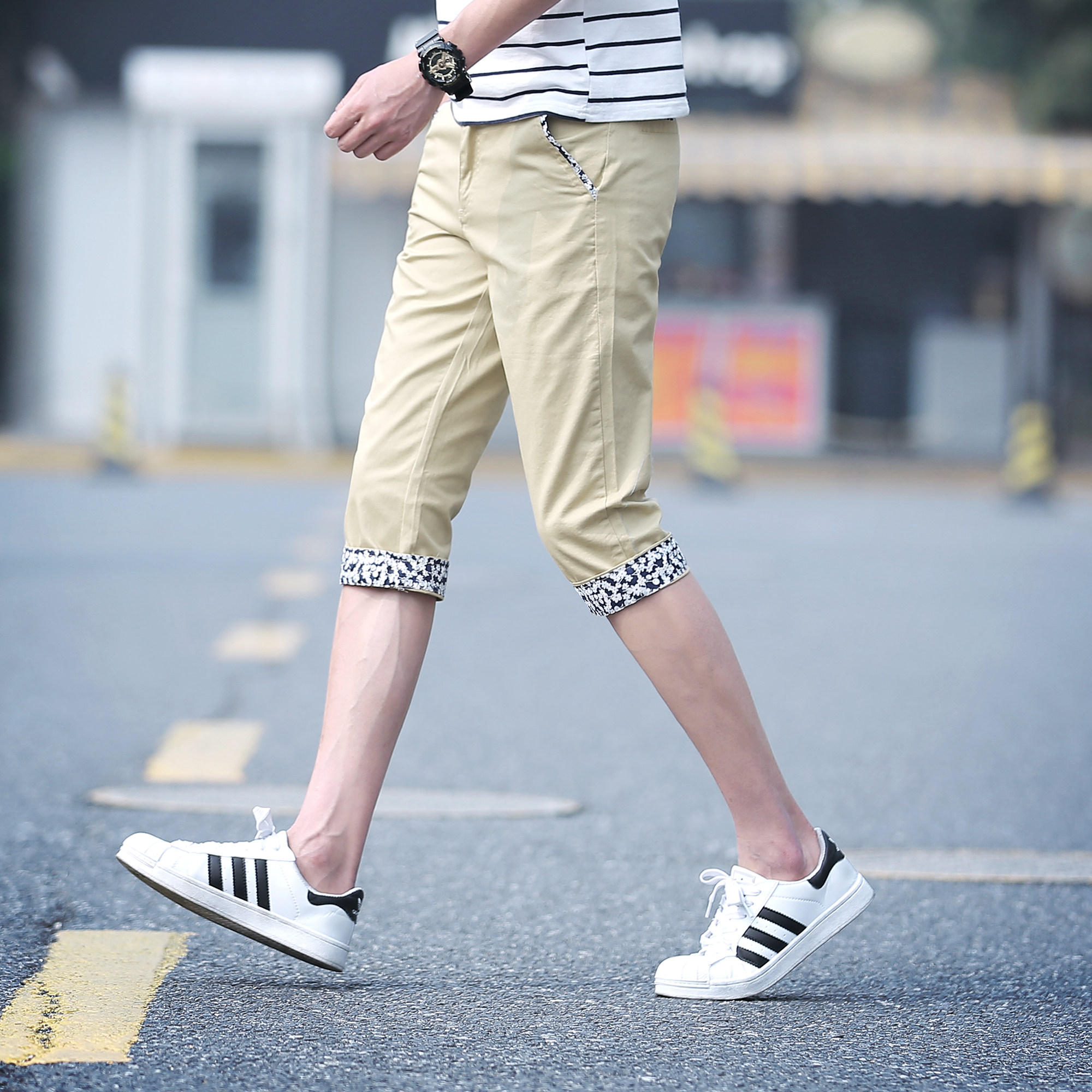 2018七分裤男夏季薄款纯棉韩版修身青年短裤男士夏天中裤dk18 p20