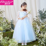 Lilan Duo thêu ánh sáng màu xanh cô gái công chúa váy hoa cô gái fluffy gạc váy trẻ em của váy dài chương trình đám cưới quần áo mùa hè