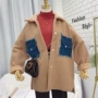 Mùa thu đông 2018 phiên bản mới của Hàn Quốc của khâu túi denim đoạn ngắn lông cừu lông thú hoang dã áo khoác ngắn học sinh áo jean nữ
