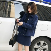 Yuan A9477-2018 mùa thu nữ phiên bản Hàn Quốc của ve áo retro thời trang denim áo khoác len gió 1009