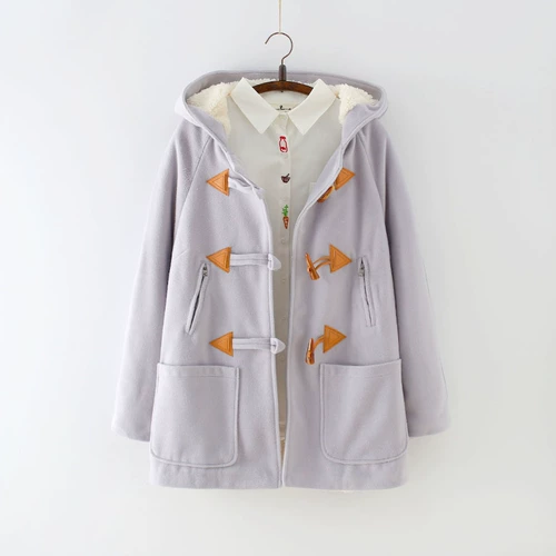 Зимнее японское бархатное утепленное шерстяное пальто с капюшоном для школьников, куртка