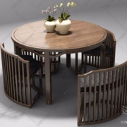 Bàn ăn và ghế gỗ nguyên khối kiểu Trung Quốc kết hợp hiện đại bàn tròn nhà hàng nhà hàng bàn ăn nhà hàng bàn ăn tùy chỉnh 236524 - Bộ đồ nội thất