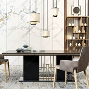 Mới Trung Quốc phong cách bàn ăn gỗ rắn ghế kết hợp hiện đại Zen hình chữ nhật bàn ăn phòng ăn biệt thự nội thất tùy chỉnh 185632 - Bộ đồ nội thất
