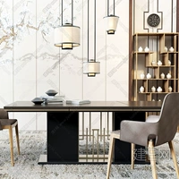 Mới Trung Quốc phong cách bàn ăn gỗ rắn ghế kết hợp hiện đại Zen hình chữ nhật bàn ăn phòng ăn biệt thự nội thất tùy chỉnh 185632 - Bộ đồ nội thất mẫu giường đẹp